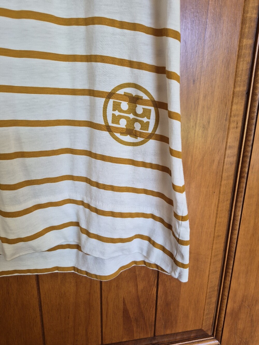 Tory Burch Golden Brown and White Striped Short-Sleeve Tee - Picture 6 of 12